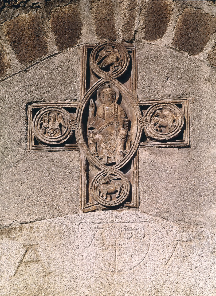 Evangelistlerin sembolleri ile majesteleri İsa, 9-10. yüzyıl by French School