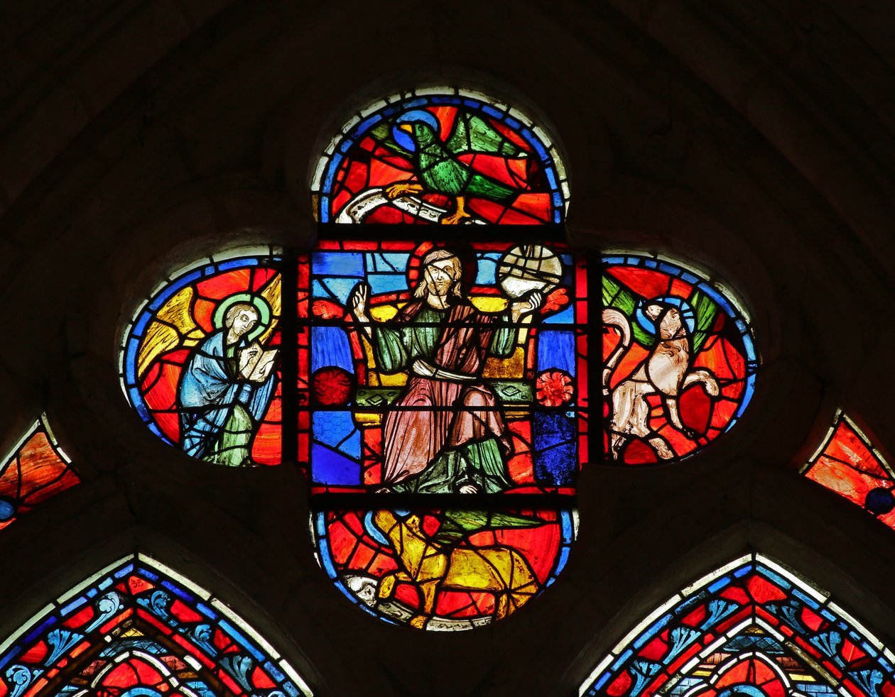 Evanjelistlerin sembolleriyle Mesih by French School
