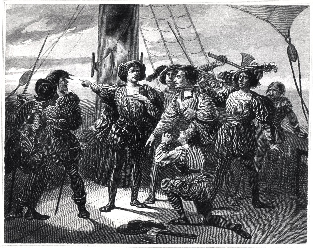 Christopher Columbus (1450-1506) Mürettebatını Korkutuyor by French School