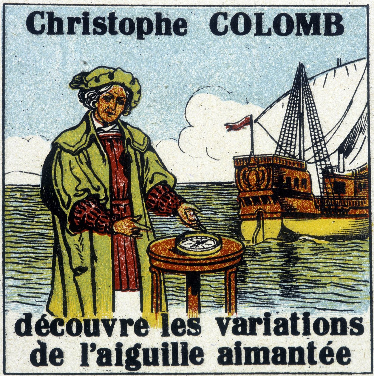 Christopher Columbus, manyetik iğnenin varyasyonlarını keşfeder by French School