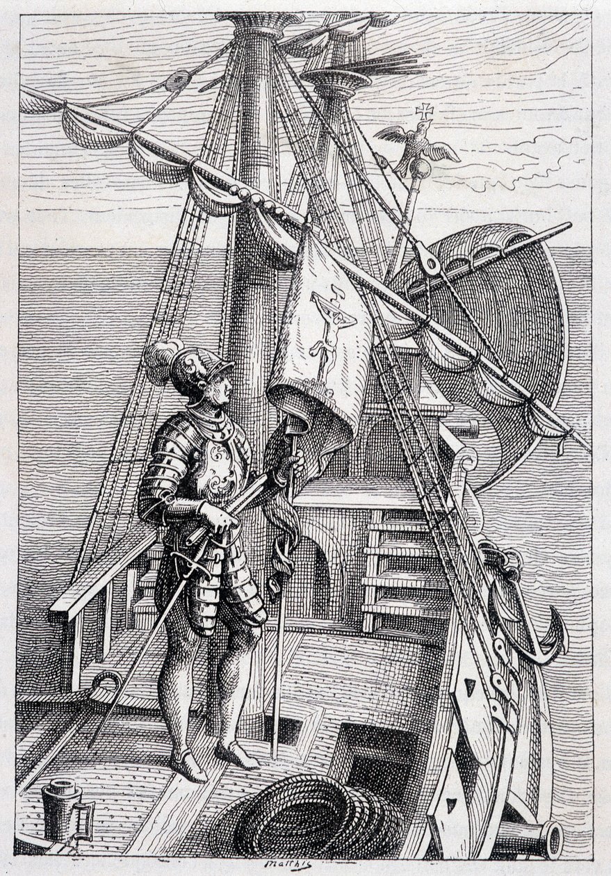 Kristof Kolomb karavanında, hasta. Jules Verne tarafından “” Discovery de la Terre”, ed. Hetzel, n.d. 19. by French School