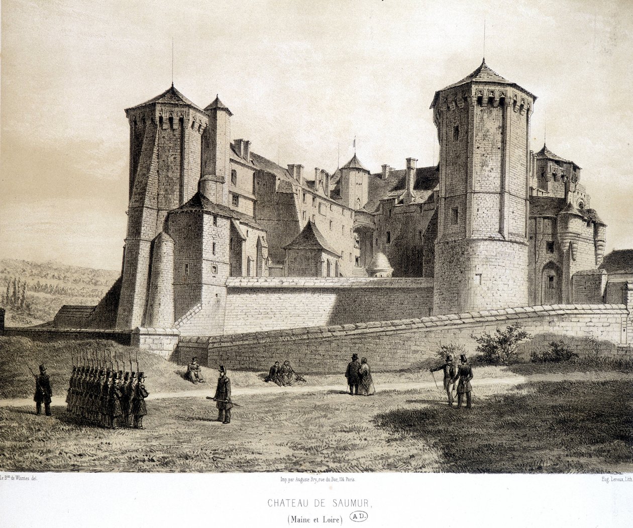 Saumur Kalesi (Maine et Loire) - litografi by French School