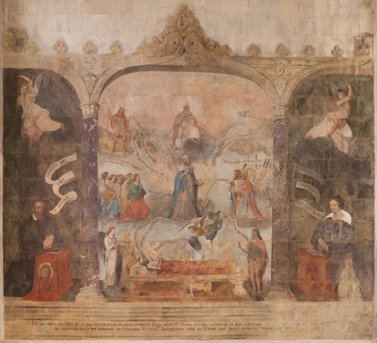 Kilise (Vaftizci Aziz John Kilisesi). İç mekan. Şapel Saint-Fursy. Duvar resimleri. Meryem'in yüceltilmesi (iyi ölüm olarak bilinen fresk). 17. yüzyıla başlayın. by French School