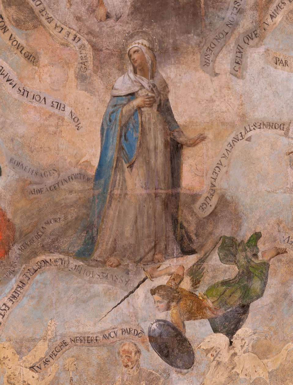Kilise (Vaftizci Yahya Kilisesi). İç mekan. Şapel Saint-Fursy. Duvar resimleri. Meryem