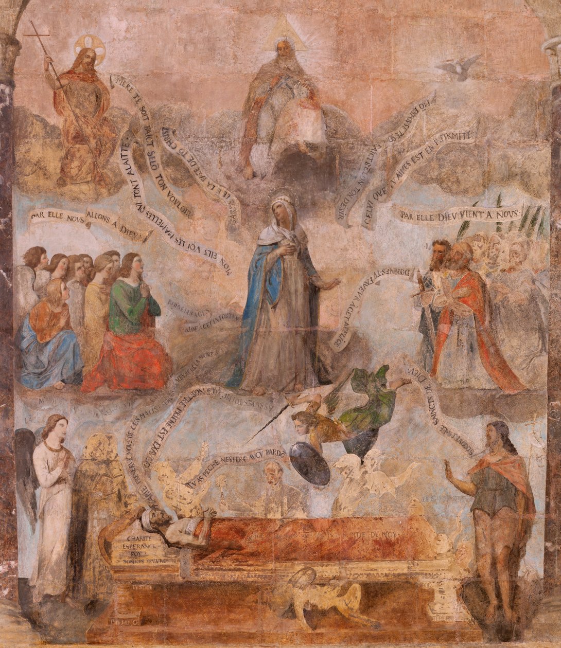 Kilise (Vaftizci Yahya Kilisesi). İç mekan. Şapel Saint-Fursy. Duvar resimleri. Meryem