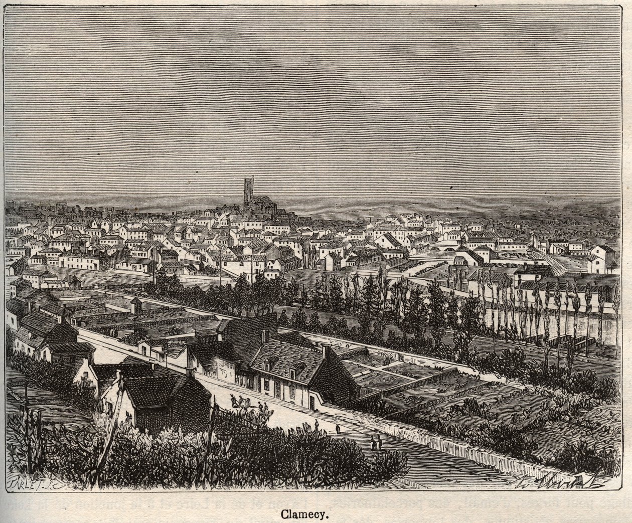 Clamecy - Nievre - Burgundy - V.A. tarafından “La France illustree: coğrafya, tarih, istatistiksel yönetim” de gravür Malt-Kahverengi. 1884 by French School