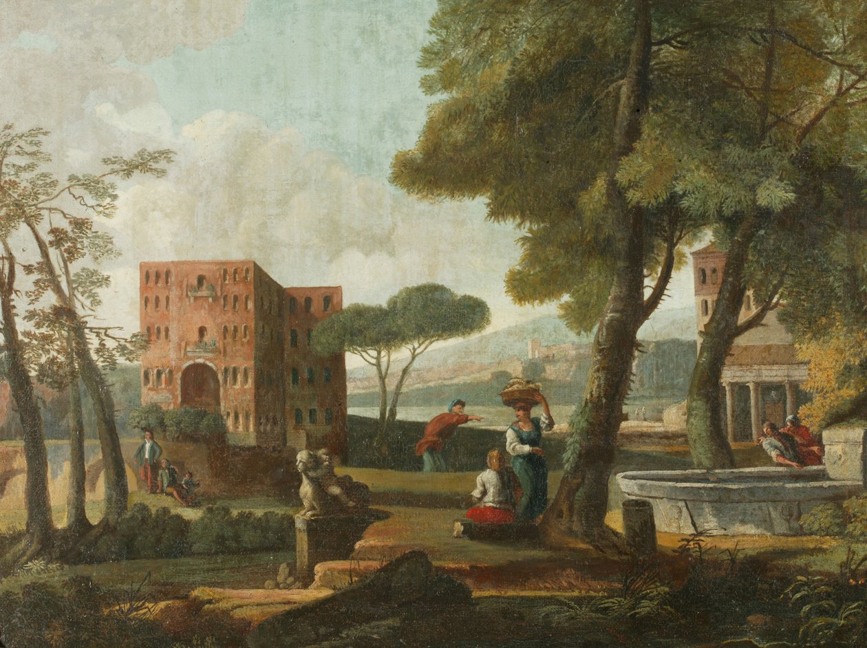 Sfenksli klasik manzara, 1700 dolayları (tuval üzerine yağlı boya) by French School
