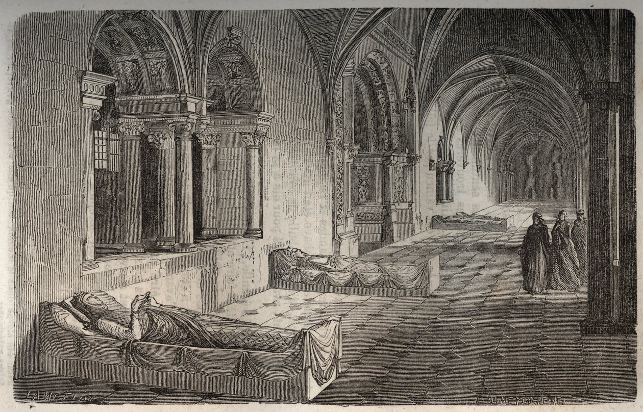 Henri II - Eleonore de Guyenne - heykelleri ile Fontevrault Manastırı - Victor Duruy (1811-1894) - 1882 tarafından “Histoire de France” da gravür by French School
