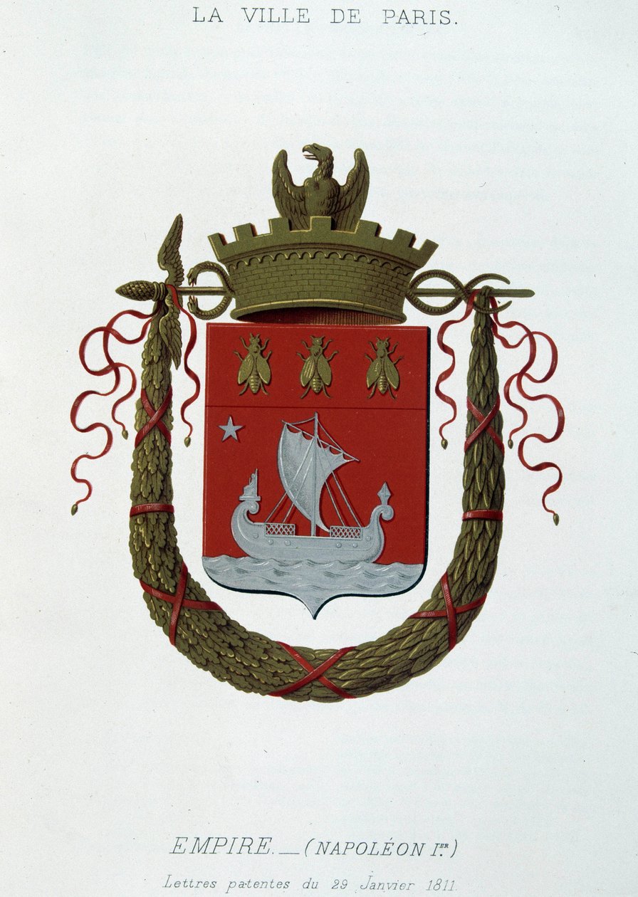 Paris Şehri arması: İmparatorluk (Napolyon I) - 29 Ocak 1811 tarihli mektup patenti - “Armorial National de France””, H. Traversier, Paris by French School