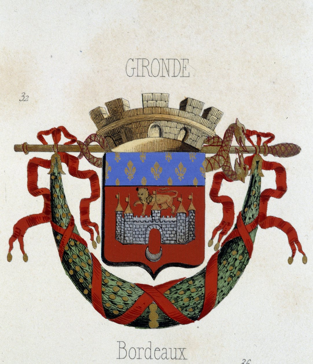 Bordeaux şehrinin arması - “Armorial National de France””, H. Traversier, Paris by French School