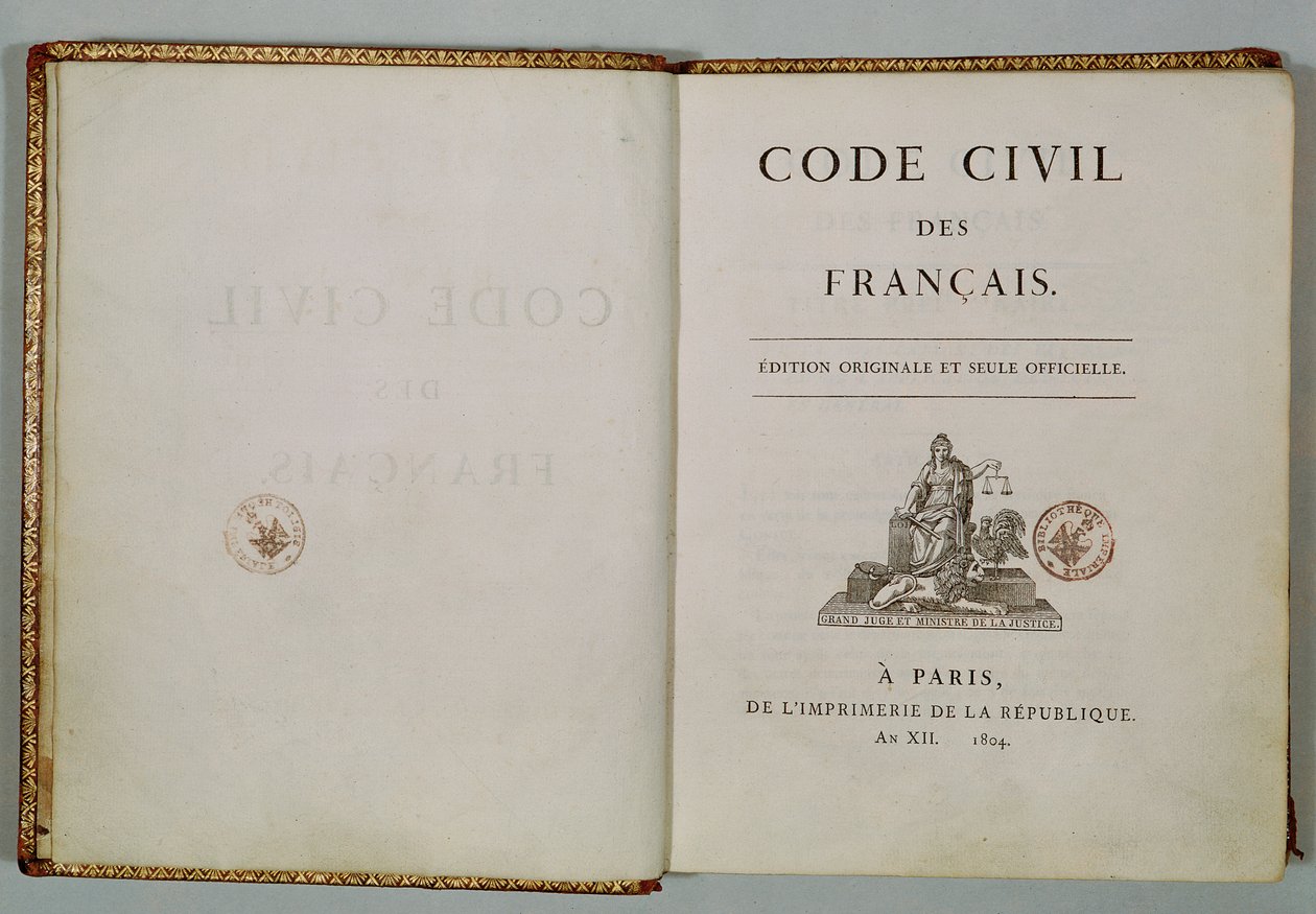Code Civil, başlık sayfasında açın, 1804 by French School
