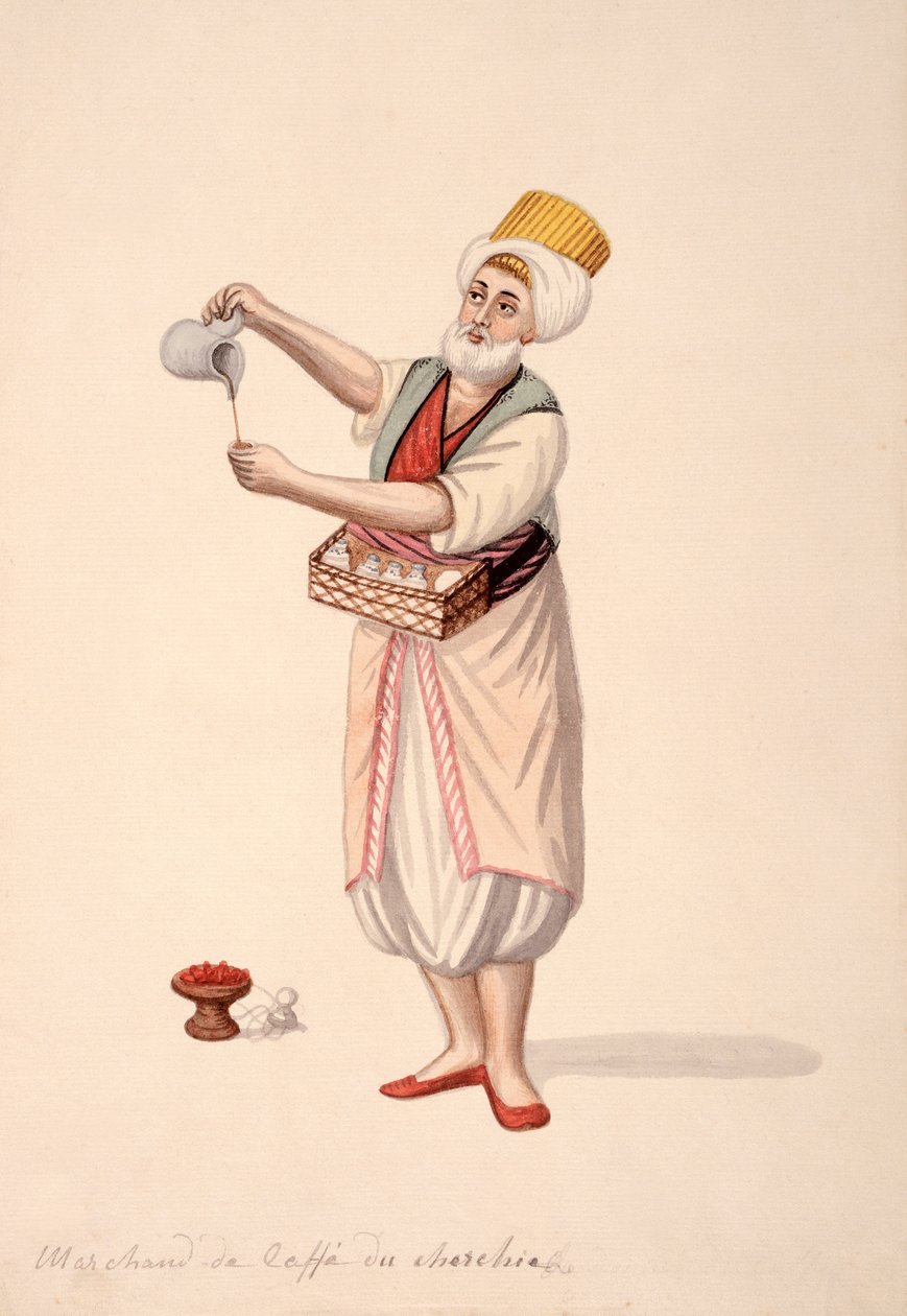 Kahveci, Osmanlı dönemi, 18. yüzyılın üçüncü çeyreği (kağıt üzerinde wc) by French School
