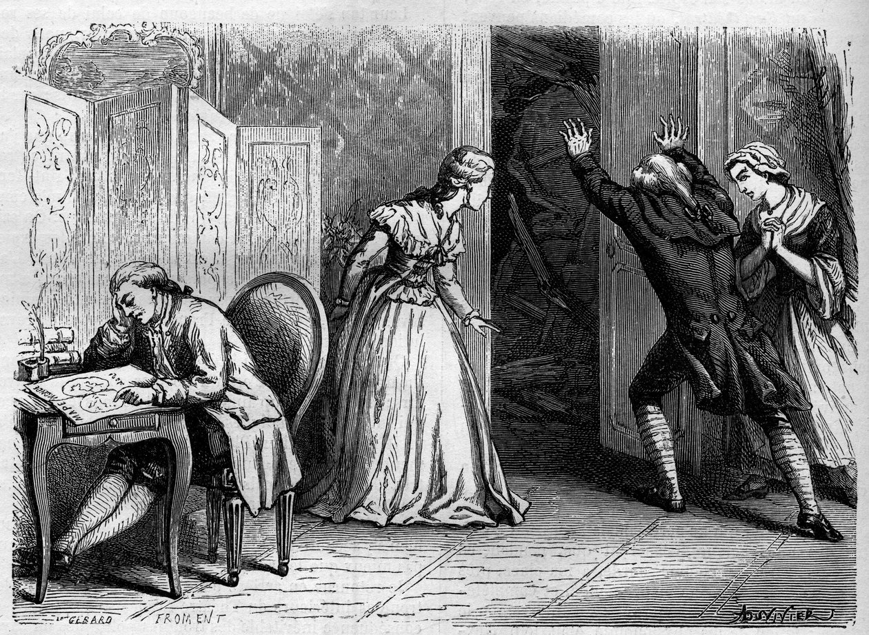 Comedie Francaise: Jean Nicolas (Jean-Nicolas) Bouilly (1763-1842) tarafından “Kılıcın Abbe”sinin temsili. 1867-1868 arası gravür. by French School