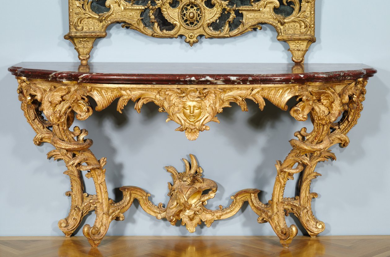 Konsol Masası, Jules-Michel Hardouin (1635-1737), Pierre Turpin ve Michel II Lange tarafından yapılmıştır, c.1725 (oyma yaldızlı ahşap, mermer üst (griotte de campan)) (ayrıca bkz. 491455) by French School