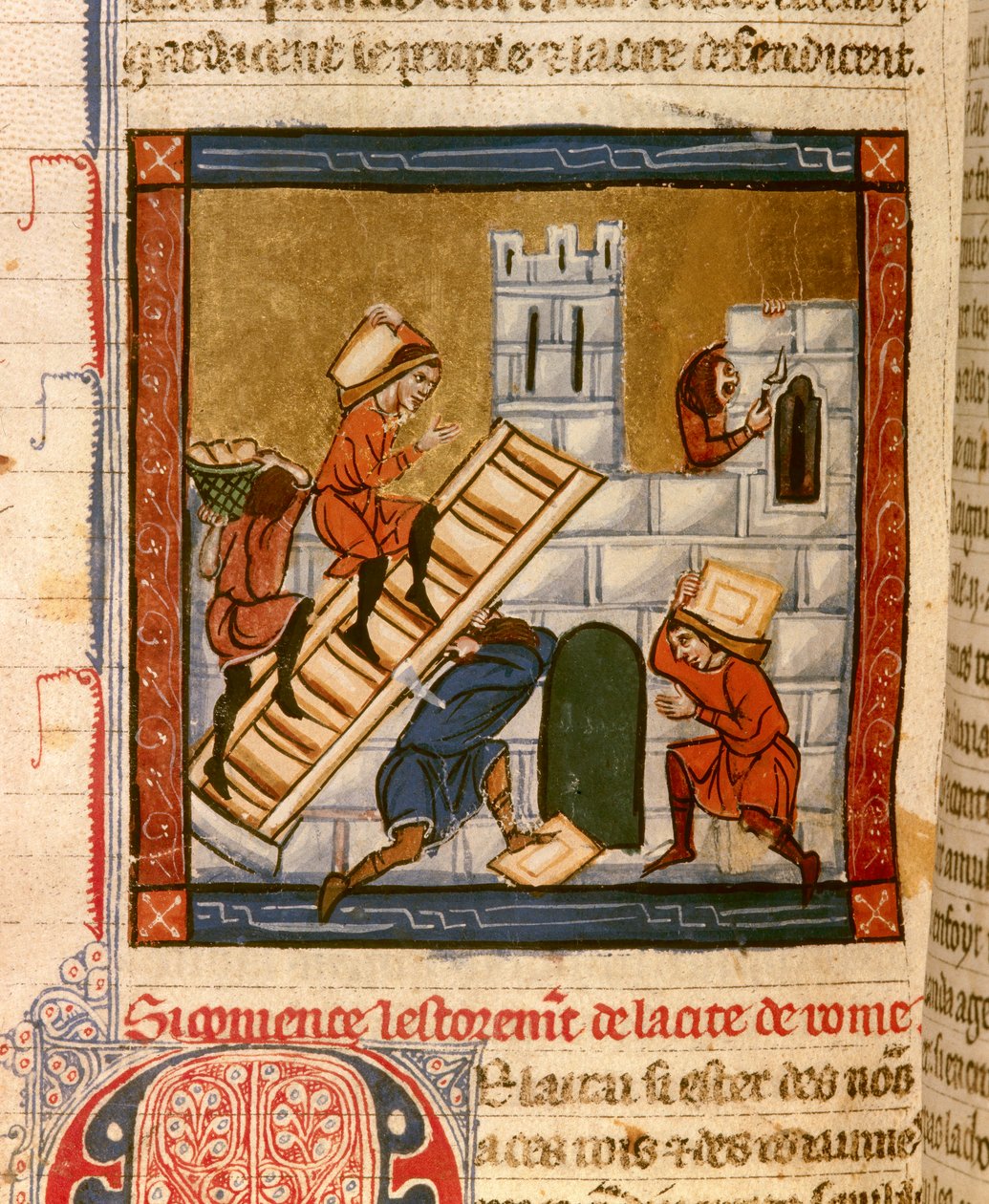 Roma inşaatı. “Histoire ancienne à la Cesar” adlı el yazmasının minyatürü, 1260-1270 civarında, IV. Roger, Lille Chatelain (1208-1230) mahkemesinin hizmetinde bir katip tarafından yazılmış, yazar Denain