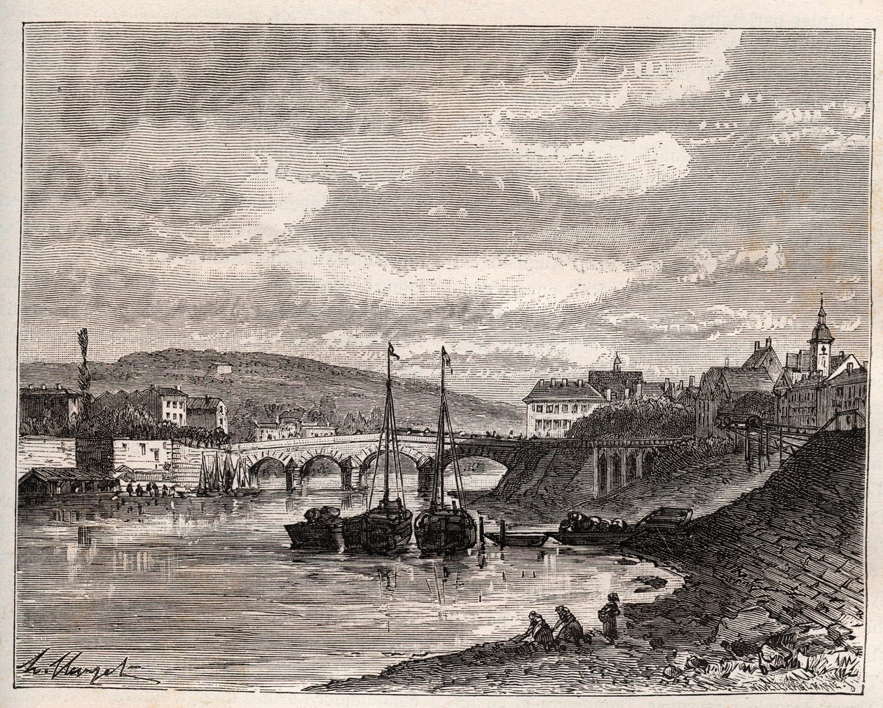 Corbeil Essonnes - V.A. Malt-Brown tarafından “La France illustrée: coğrafya, tarih, istatistiksel yönetim” de gravür. 1884 by French School