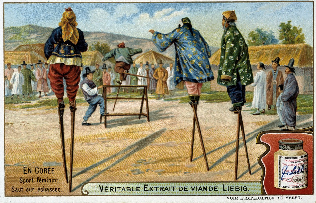Coree: ayaklıklar üzerinde atlama kadın sporu - chromo Liébig, v.1900 by French School