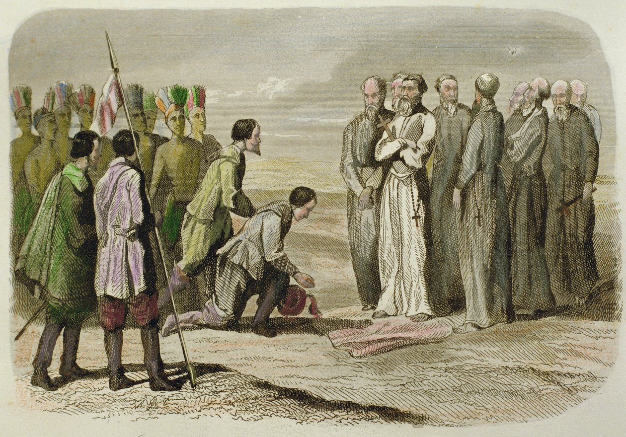 Cortes, Martin de Valencia'nın eteklerinde (el renkli gravür) by French School