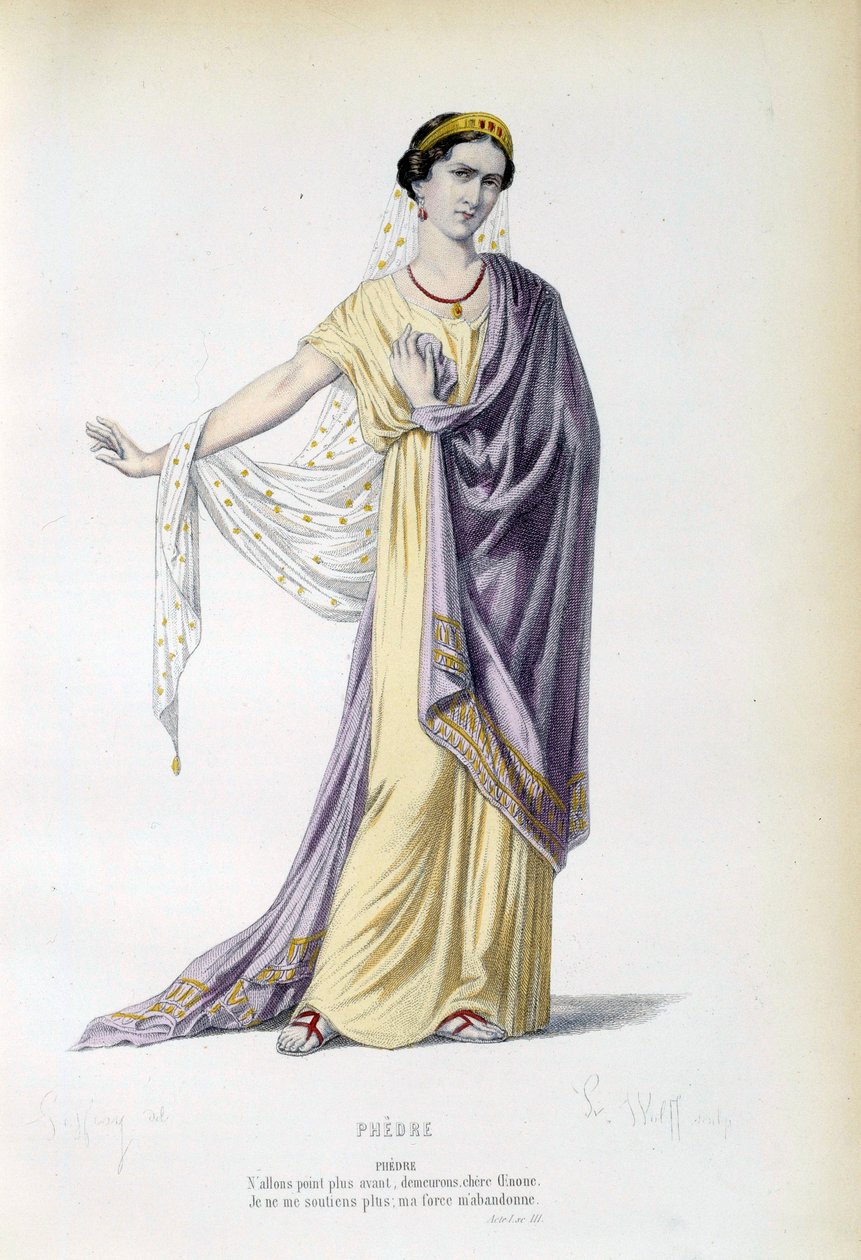 Jean Racine (1639-1699) tarafından aynı adlı eserde Phedre karakteri için kostüm 19. yüzyıl Paris, Fransız komedisi by French School