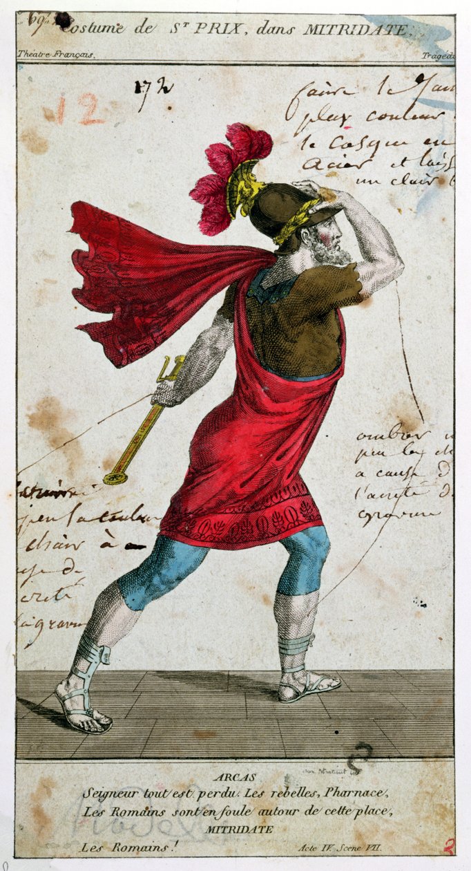 Racine tarafından Mithridate trajedisinde Saint-Prix kostümü, 18. 19. yüzyıl (renkli gravür) by French School