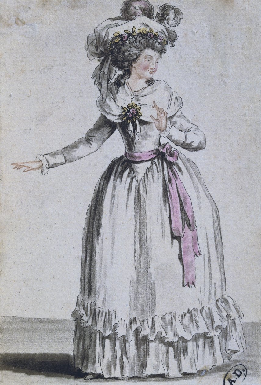Oyuncu kostümü (renkli gravür) by French School