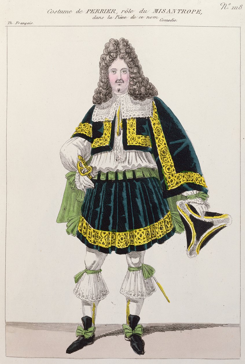 Moliere tarafından Le Misanthrope (1622-73) filminde aktör Perrier tarafından giyilen kostüm by French School