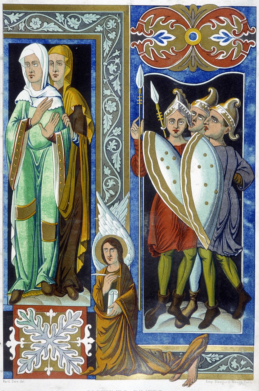 9. yüzyıl kostümleri, "9. yüzyılda Fransa"dan bir çizim. by French School