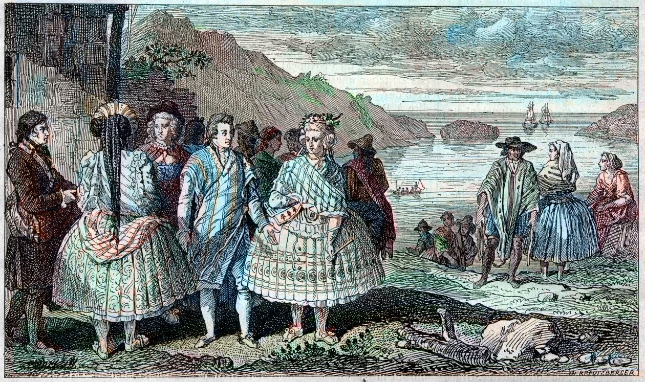 La Conception (Şili) sakinlerinin kostümleri - Atlas du Voyage de La Perouse (Laperouse) 1785-1788 yılları arasında, Paris 1797. by French School