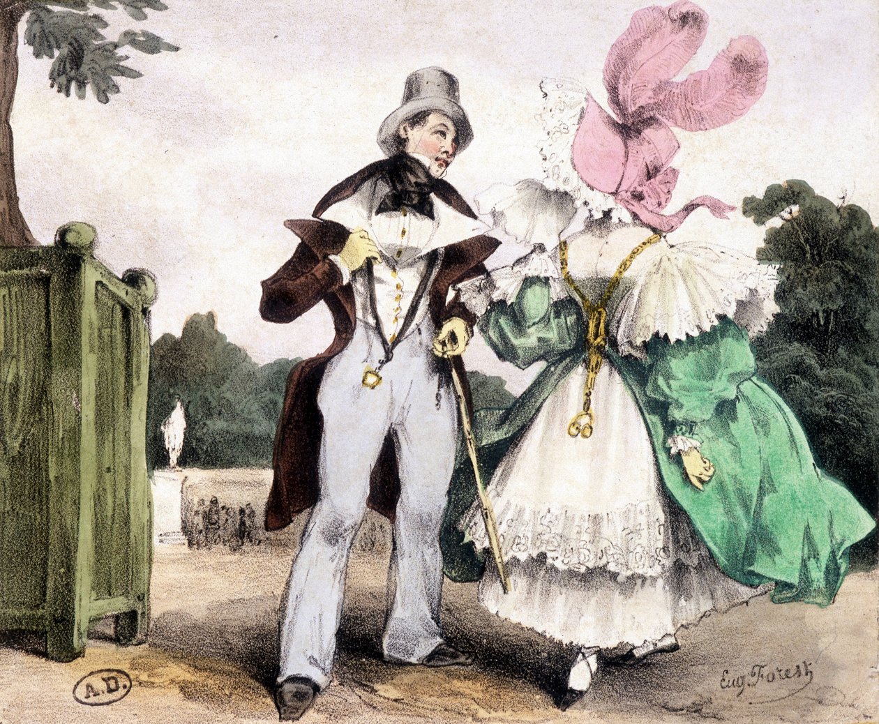 Yürüyen çift, Guy Forest tarafından çiziliyor, 1829 dolaylarında. by French School