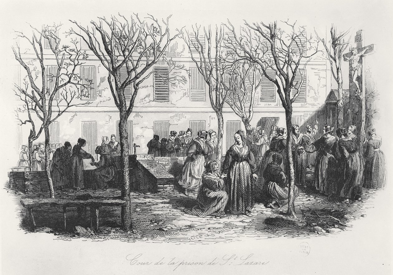 Paris St. Lazare Hapishanesi Avlusu, c. 1840 by French School