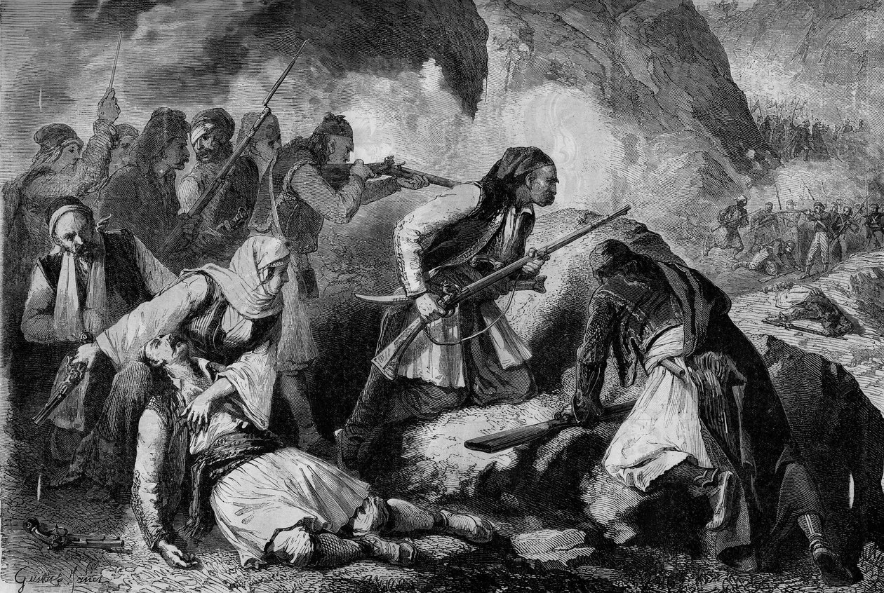 Girit isyanı (1866-1869), Girit halkının Osmanlı işgaline karşı ayaklanması: Candiotlar (Kandiya veya Girit adasının sakini) ve Türkler arasındaki nişan by French School