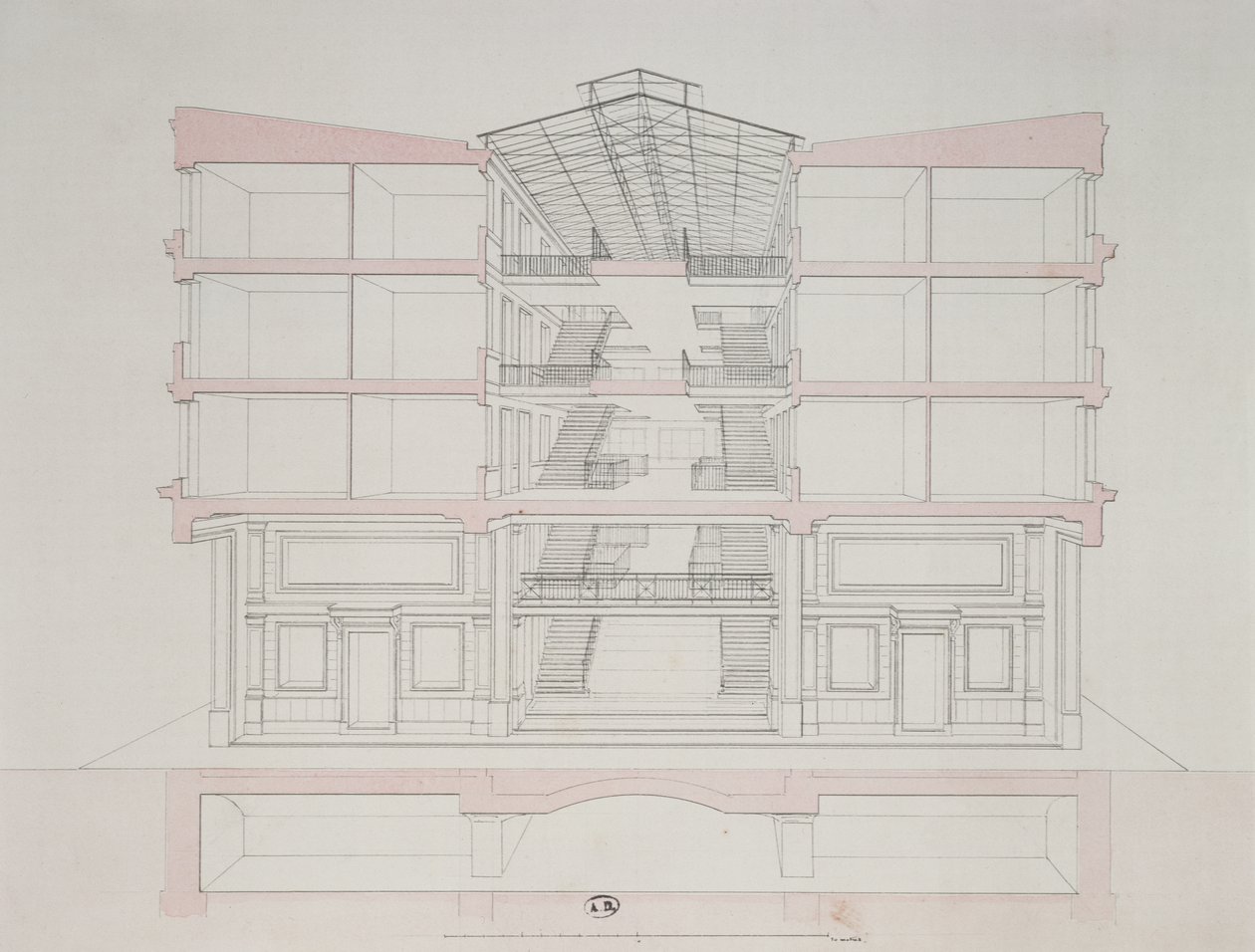 Napolyon konut geliştirme alanındaki bir evin kesiti, 58 rue Rochechouart, Paris, 1849 by French School