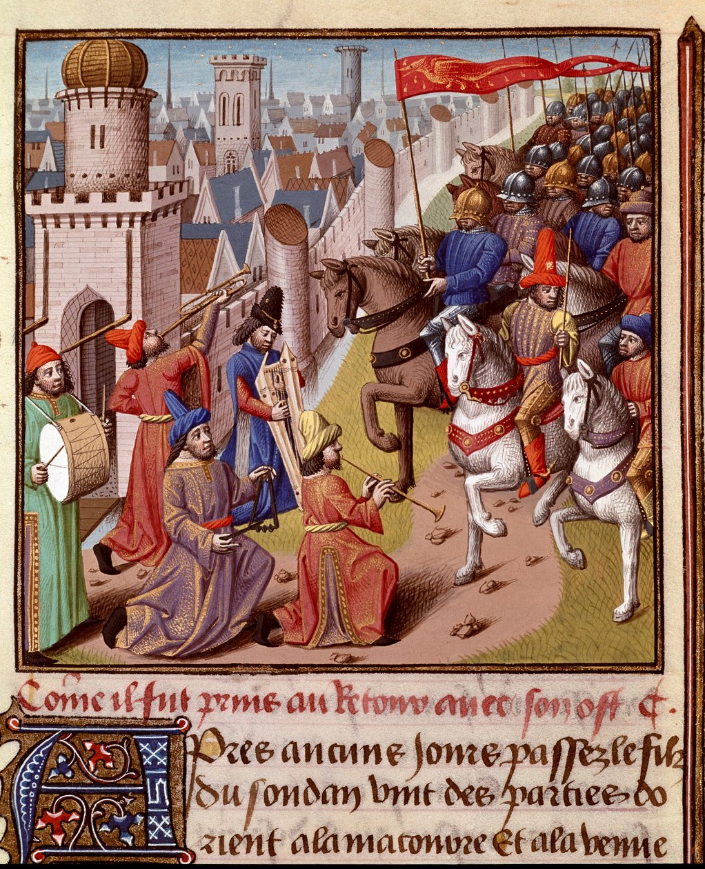 Haçlı Seferi: Kutsal Toprakların Fransız ordusunun dönüşü. Vincent de Beauvais (1190-1264) tarafından yazılan “Le miroir historial” (Speculum Historiale) (ms. 1196, fol. 372)