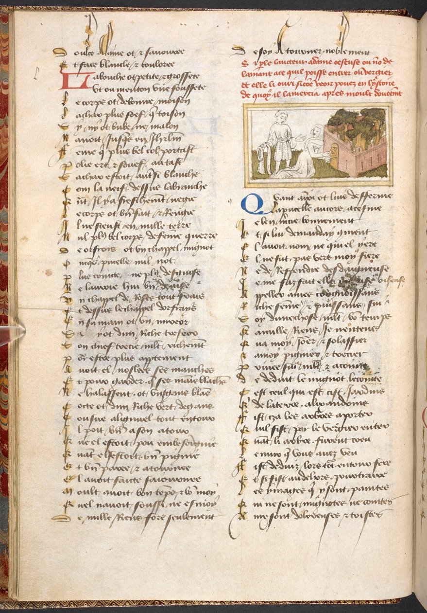 Dame Oiseuse, 'Le Roman de la Rose' c'den Sevgiliyi Zevkler Bahçesi'ndeki kapılardan kabul ediyor. 1400. by French School