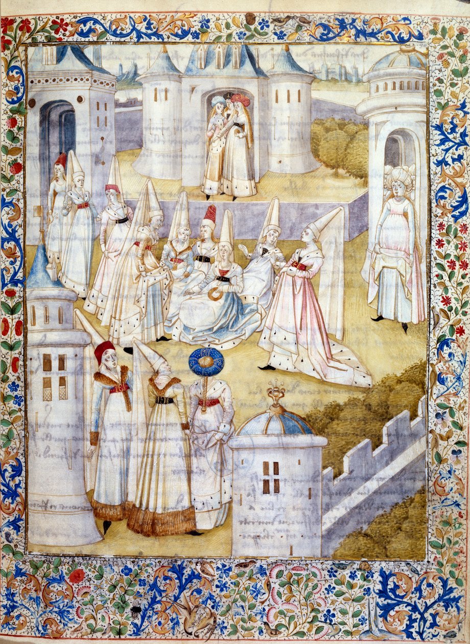 Bir kalede dans. Christine de Pisan (veya Pizan) tarafından “Leydinin Şehri”nden alınan minyatür by French School