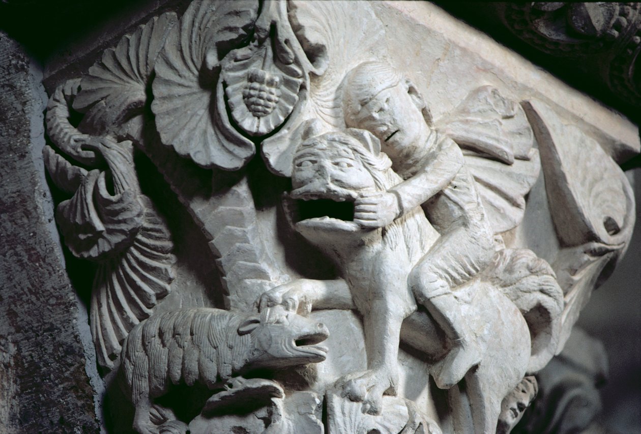 Aslanı Öldüren David (başlığın detayı) c.1130 (taş) by French School
