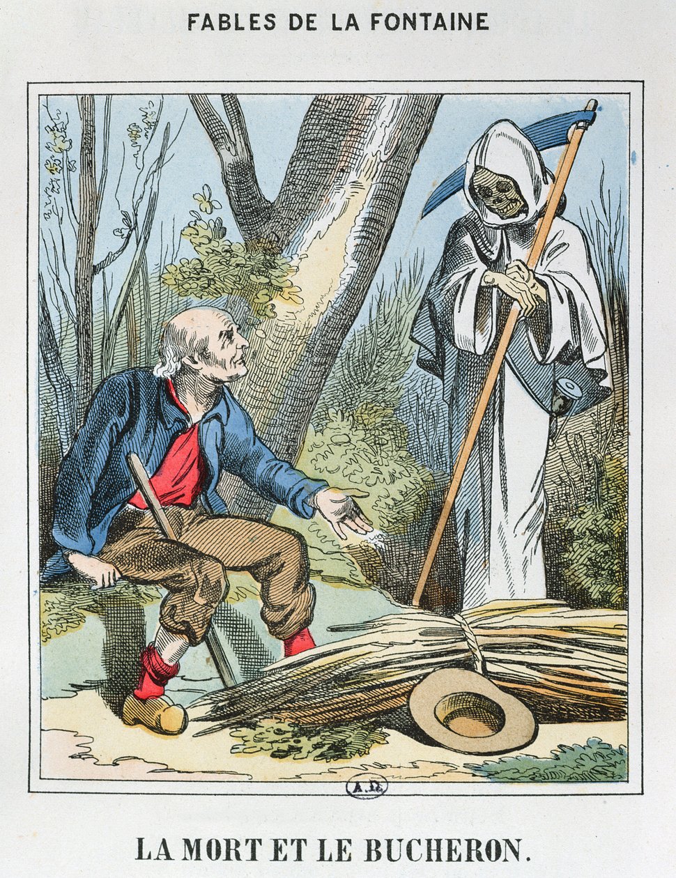 Ölüm ve Oduncu (renkli gravür) by French School