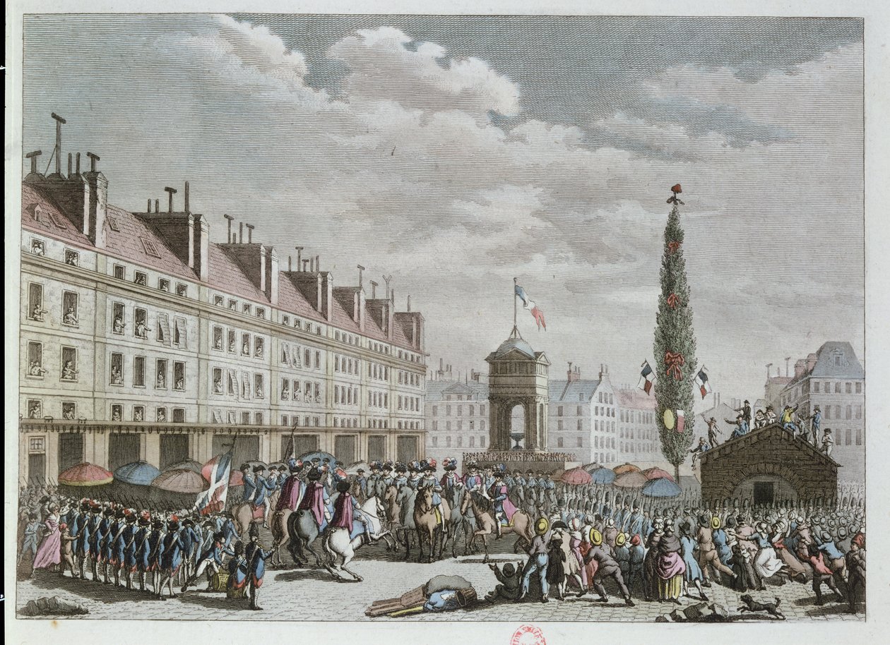 Anayasa Bildirisi, Place des Innocents, Paris, Eylül 1791, 1791 (renkli gravür) by French School