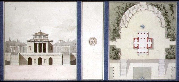 Bir Anıt için Tasarım, c.1825 (kağıt üzerine kalem ve mürekkep ve sulu boya) by French School