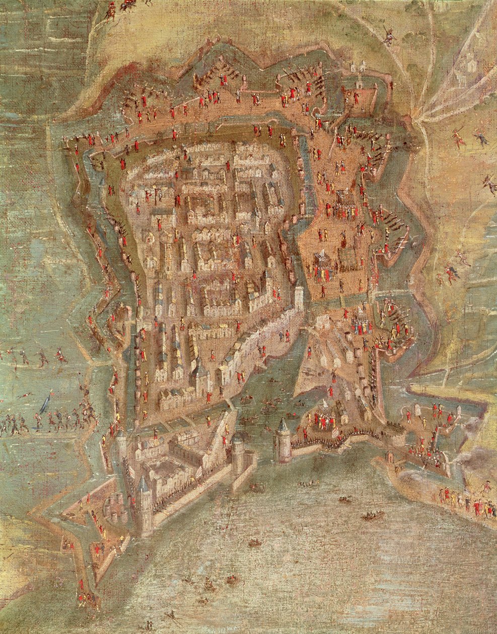 Detay - 1627-68'de Kardinal Richelieu birlikleri tarafından La Rochelle Kuşatması (tuval üzerine yağlı boya) by French School