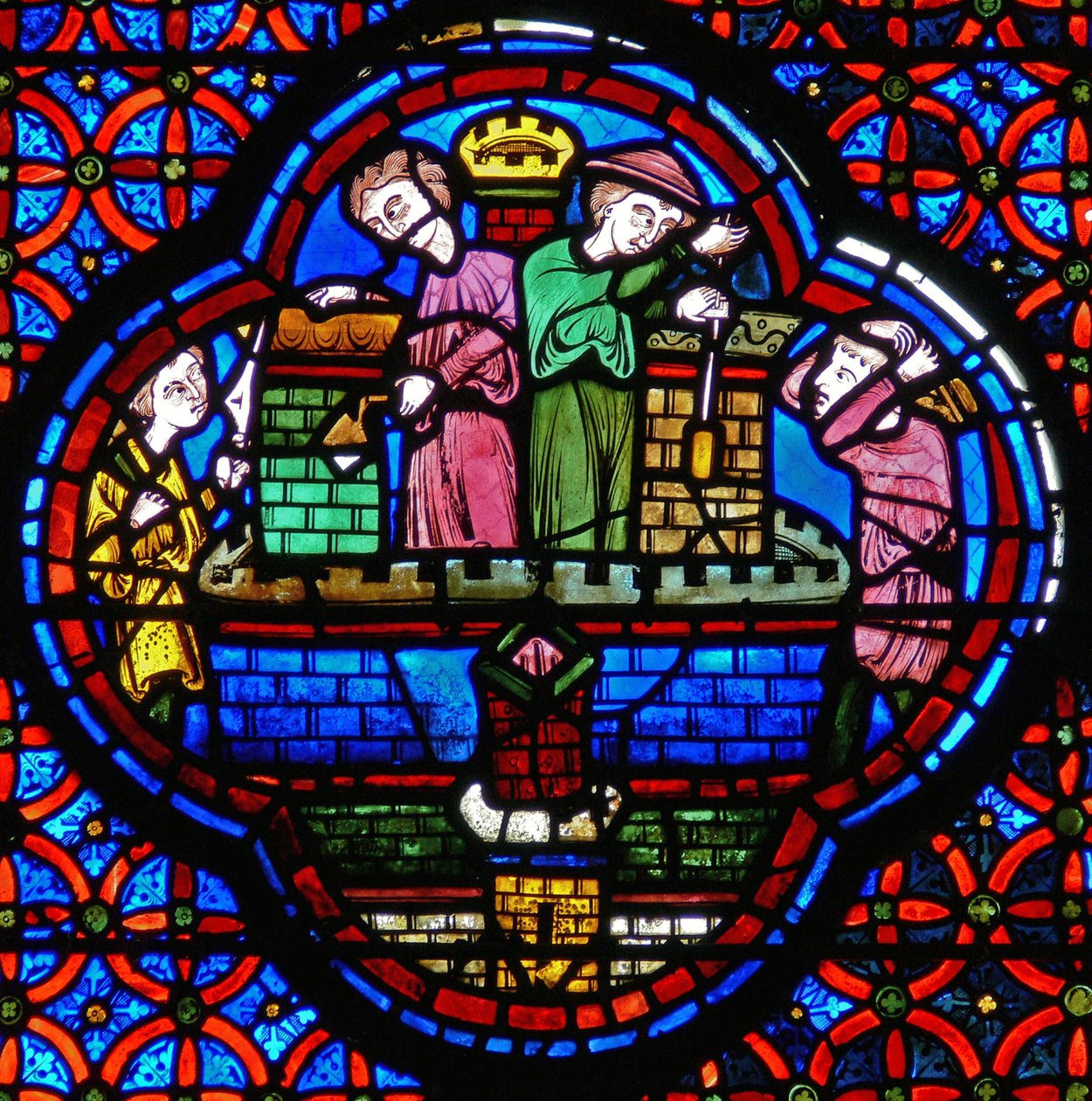 Lazarus ve Dives meselini gösteren bir pencereden detay by French School