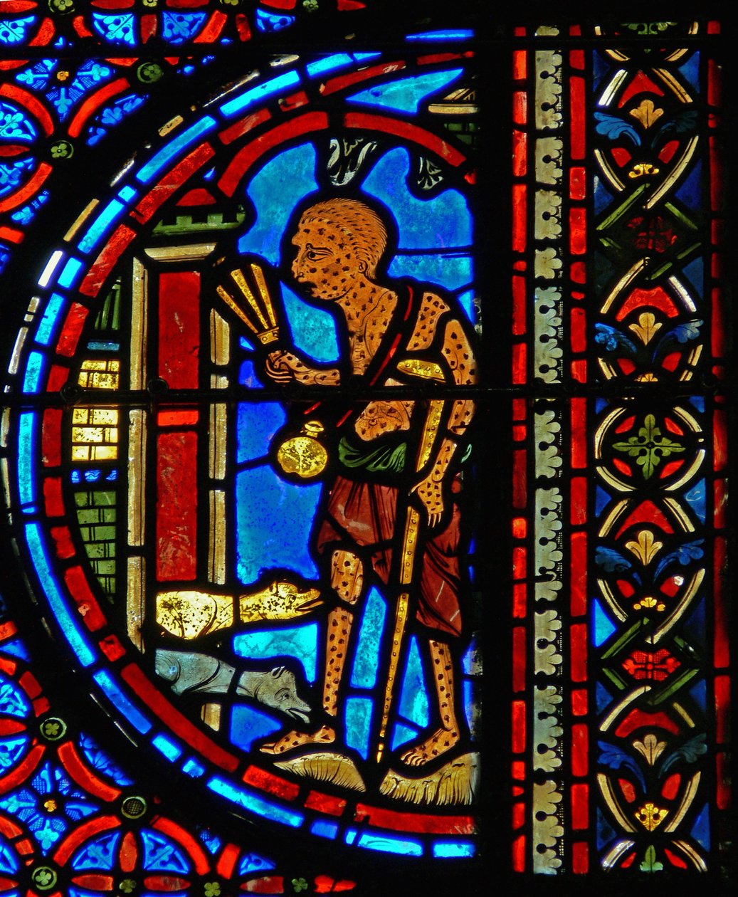 Lazarus ve Dives meselini gösteren bir pencereden detay by French School