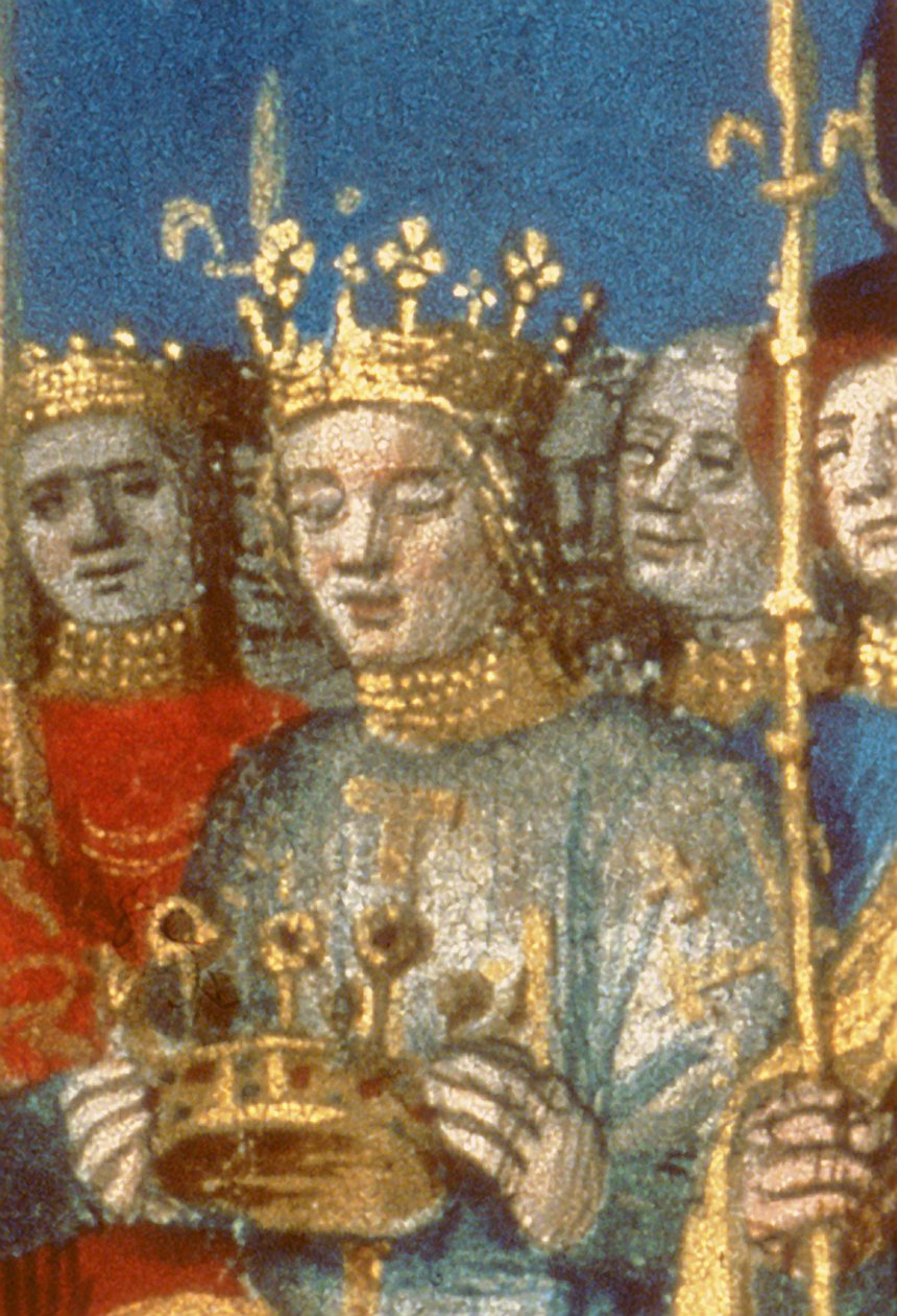 Fr 6465 f.247v Louis VIII (1187-1226) ve Blanche de Castile'nin Reims'de Kudüs Kralı'nın (parşömen) huzurunda taç giyme töreninden detay (38990 detayı) by French School
