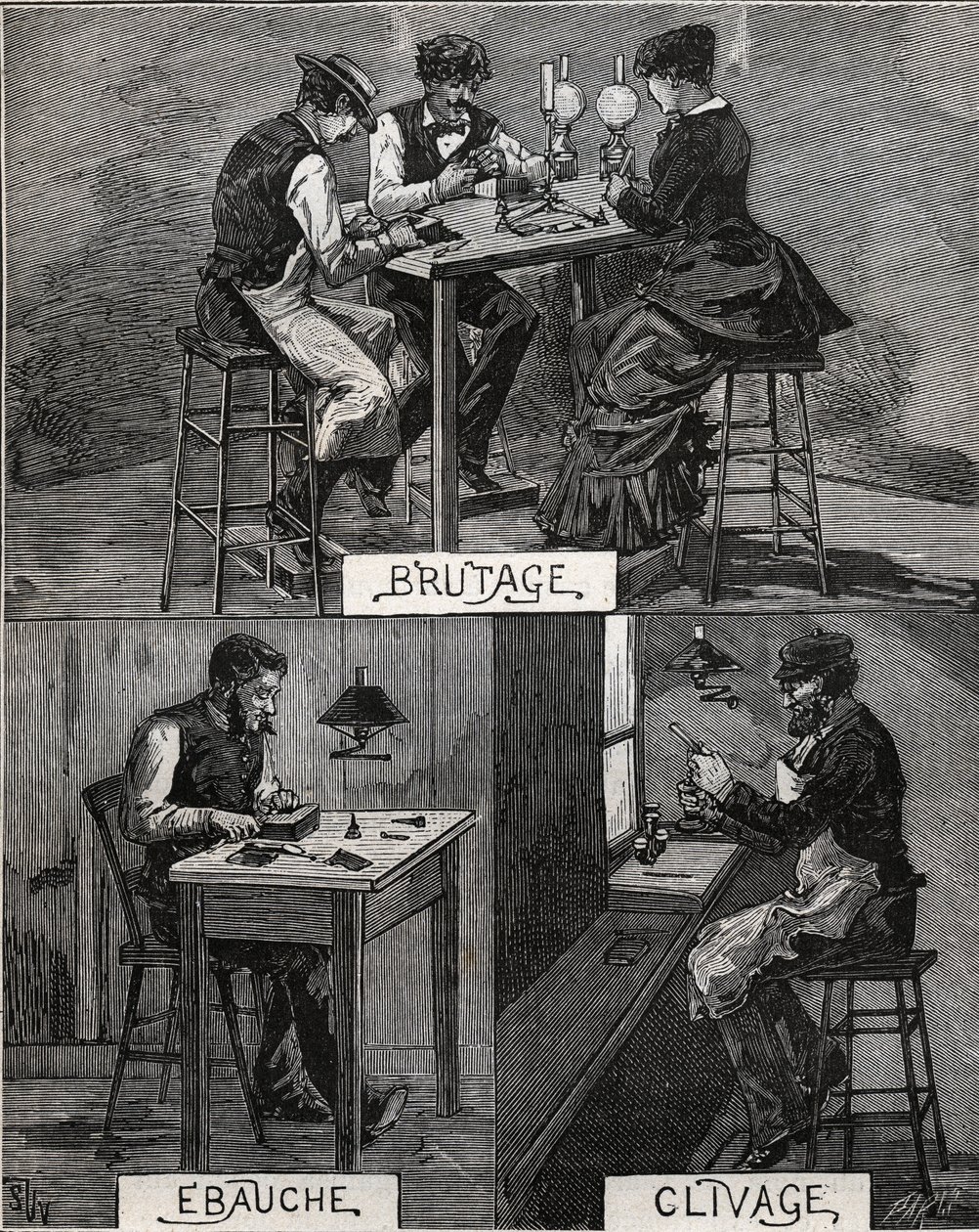 Elmas kesim, sağlam, pürüzlü ve yarılma. Adolphe BITARD