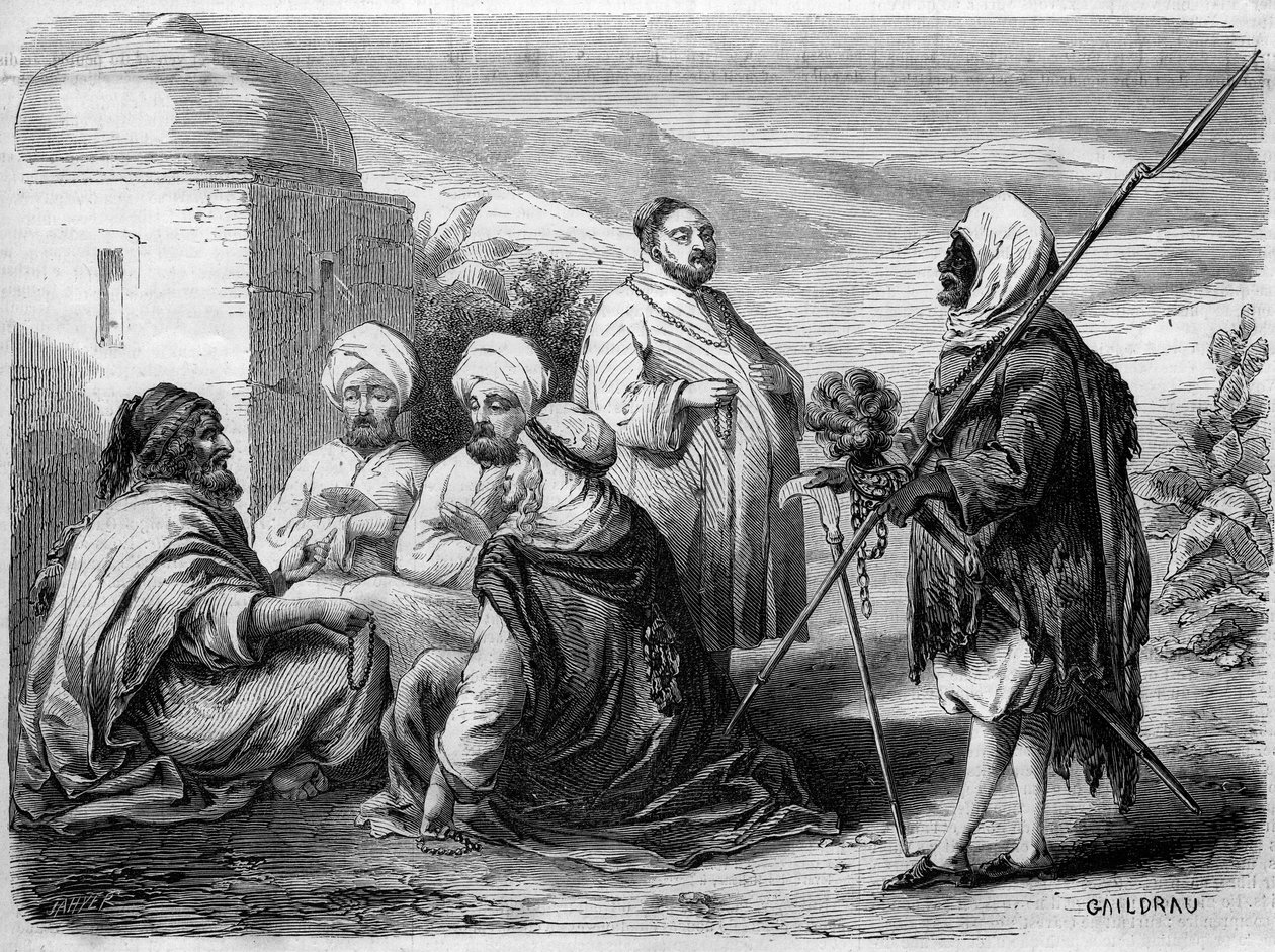 Tunus, Tunus sokaklarında farklı türde dervişler (dilenciler) by French School