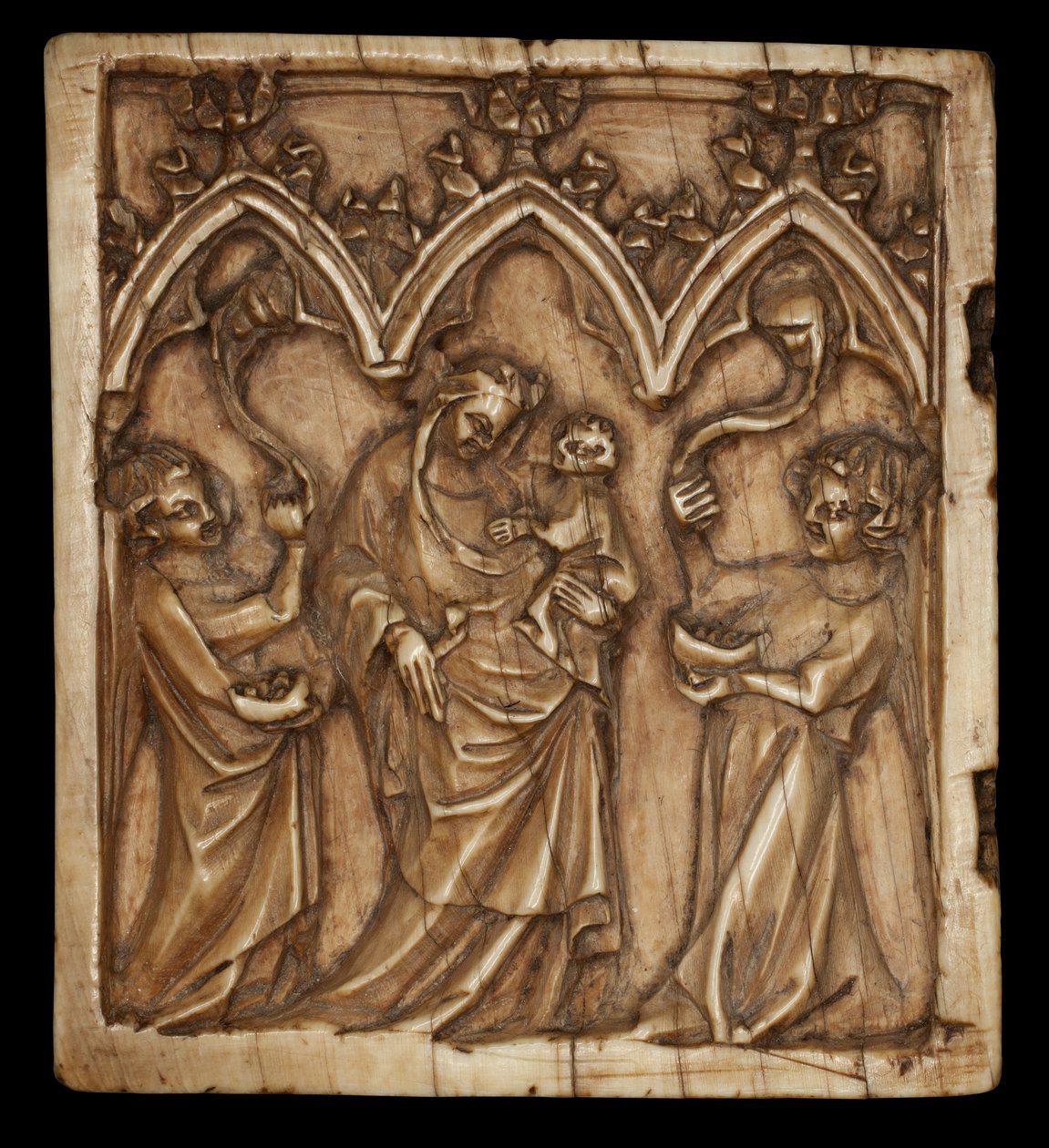 Bakire ve Çocuk ve iki melek ile iki parçalı panel, 1375-1400 by French School