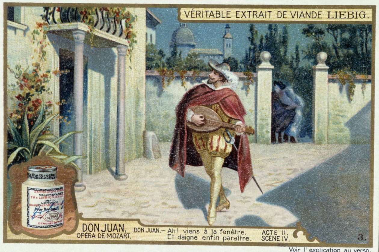 Don Juan: Perde II, Sahne IV, Serenat, Don Juan - chromo Liebig by French School