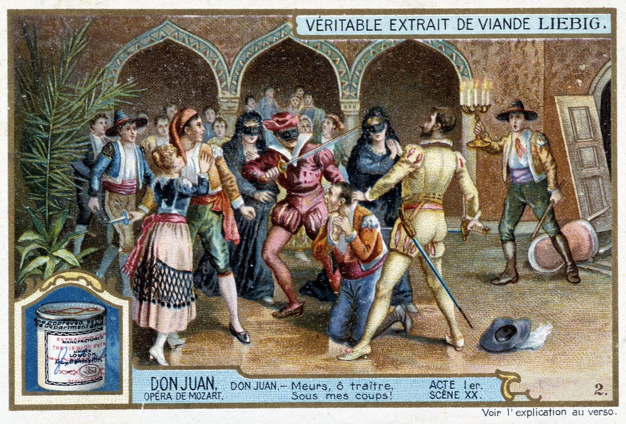 Don Juan: Perde I, Sahne XX, Don Juan maskeli baloda - chromo Liebig by French School