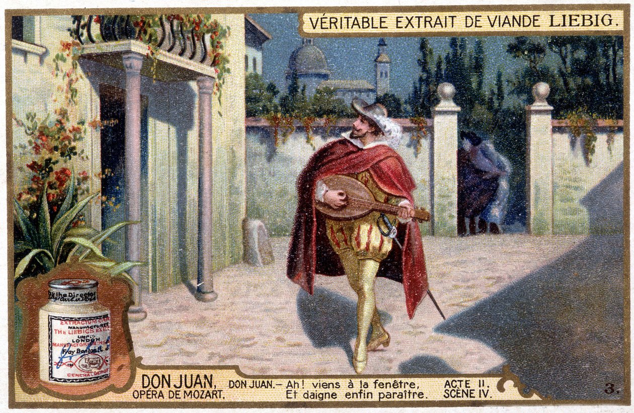 Troubadour'da Don Juan: Perde II sc. Mozart operası “” Don Giovanni””” Liebig Chromolithography, v.1900 IV. by French School