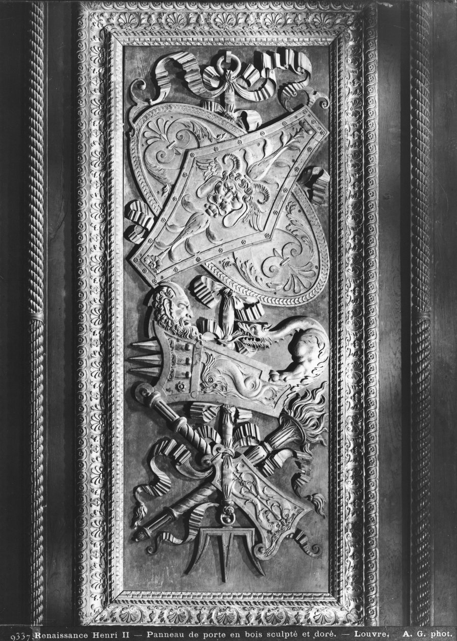 Kapı paneli, Henri II stili, c.1556 (yaldızlı ahşap) by French School